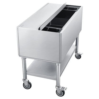 VEVOR Commercial Ice Bin, 100.7 Qt Max Capacity, 36 x 19 x 35 Inch Stainless Steel Ice Chest with Sliding Lid and Bottle Holders, Cooler Cart Cocktail Unit for Bar Restaurant Pub, NSF Certified - View 9