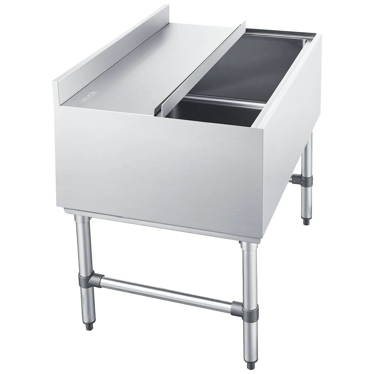 VEVOR Commercial Ice Bin, 134.7 Qt Max Capacity, 36 x 24 x 33 Inch Stainless Steel Ice Chest with Sliding Lid, 24H Long-Lasting Insulation, Cooler Cart Cocktail Unit for Bar Restaurant Pub, NSF - View 9