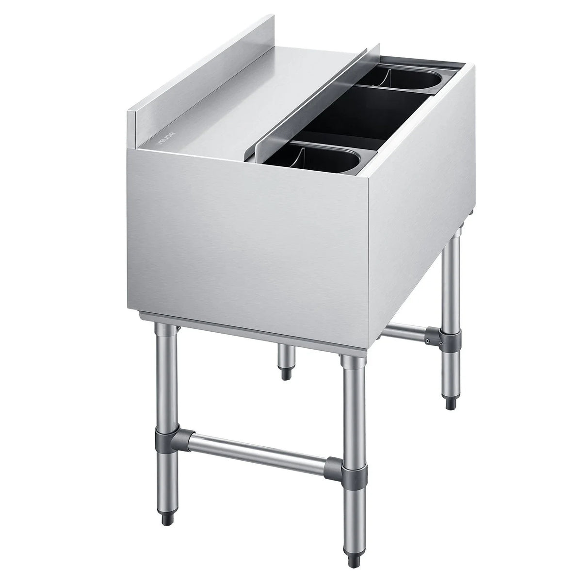 VEVOR Commercial Ice Bin, 65.1 Qt Max Capacity, 24 x 19 x 33 Inch Stainless Steel Ice Chest with Sliding Lid and Bottle Holders, Cooler Cart Cocktail Unit for Bar Restaurant Pub, NSF Certified - View 9