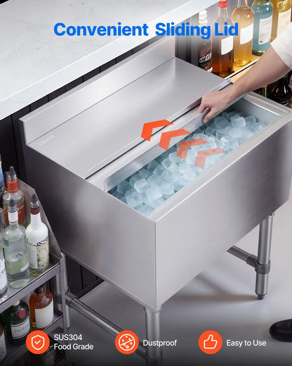 VEVOR Commercial Ice Bin, 65.1 Qt Max Capacity, 24 x 19 x 33 Inch Stainless Steel Ice Chest with Sliding Lid and Bottle Holders, Cooler Cart Cocktail Unit for Bar Restaurant Pub, NSF Certified - View 5