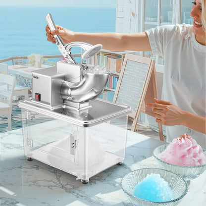 VEVOR Commercial Ice Crusher 661LBS/H, 350W Electric Snow Cone Machine with 4 Blades, 2000RPM Stainless Steel Shaved Ice Machine with 11 Gal Crushed-Ice Box, for Family Restaurants Bars, Silver - View 7