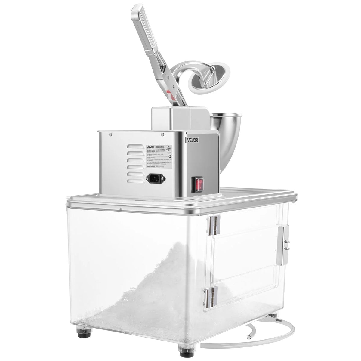 VEVOR Commercial Ice Crusher 661LBS/H, 350W Electric Snow Cone Machine with 4 Blades, 2000RPM Stainless Steel Shaved Ice Machine with 11 Gal Crushed-Ice Box, for Family Restaurants Bars, Silver - View 9