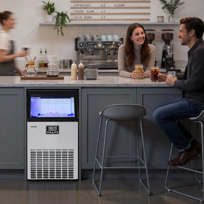 VEVOR Commercial Ice Maker Machine, 100 lbs/24h with 26 lbs Storage Capacity, Built-in/Freestanding/Under Counter, Stainless Steel Ice Maker with LED Display & Self-Cleaning, for Home Bar Restaurant - View 7