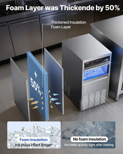 VEVOR Commercial Ice Maker Machine, 100 lbs/24h with 30-35 lbs Storage, Built-in/Freestanding/Under Counter, Stainless Steel Ice Maker with LED Display & Self-Cleaning, for Home Bar Restaurant - View 3