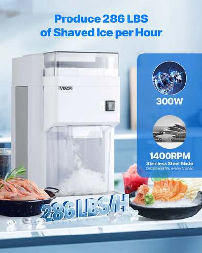 VEVOR Commercial Ice Shaver Machine, 1.91QT /1.8L Large Electric Ice Cube Crusher Shaved Maker with 300W Premium Motor, Stainless Steel Blades, for Bar Mixing Seafood Preservation Home Party, White - View 2
