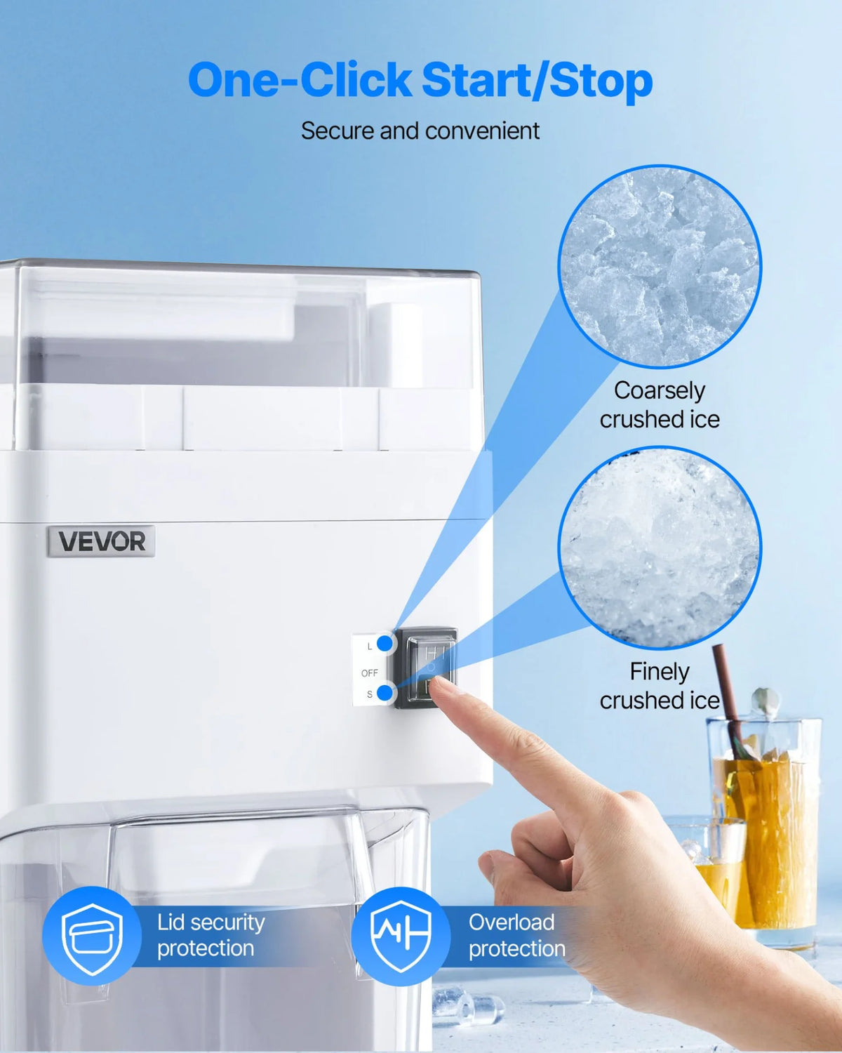 VEVOR Commercial Ice Shaver Machine, 1.91QT /1.8L Large Electric Ice Cube Crusher Shaved Maker with 300W Premium Motor, Stainless Steel Blades, for Bar Mixing Seafood Preservation Home Party, White - View 4