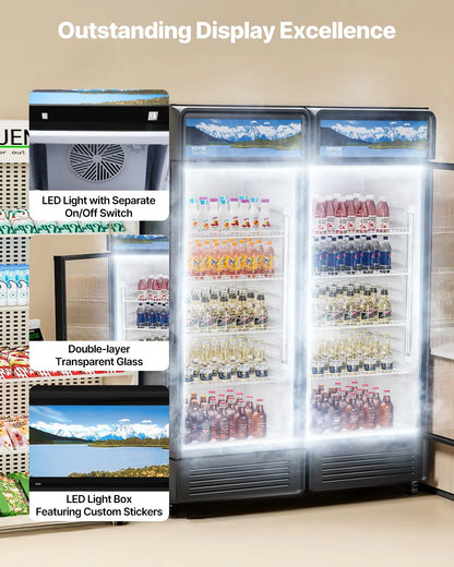 VEVOR Commercial Merchandiser Refrigerator, 12.2 CU.FT Glass Door Display Refrigerator, Beverage Refrigerator Cooler Merchandiser with Adjustable Shelves, Soft LED Light, Customizable Lightbox, Black - View 4