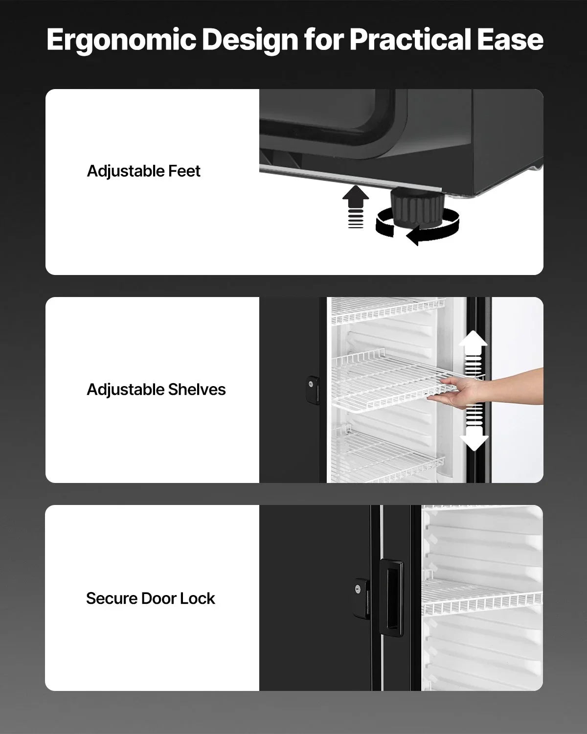 VEVOR Commercial Merchandiser Refrigerator, 9.7 CU.FT Glass Door Display Refrigerator, Beverage Refrigerator Cooler Merchandiser with Adjustable Shelves, Soft LED Light, Customizable Lightbox, Black - View 5