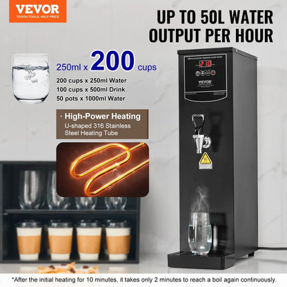 VEVOR Commercial Water Boiler, Electric Hot Water Dispenser with 316 Stainless Steel Heating Tube, 1500W Step-by-step Fast Heating 50L per Hour Hot Water Boiler, for Coffee Tea Restaurant Office