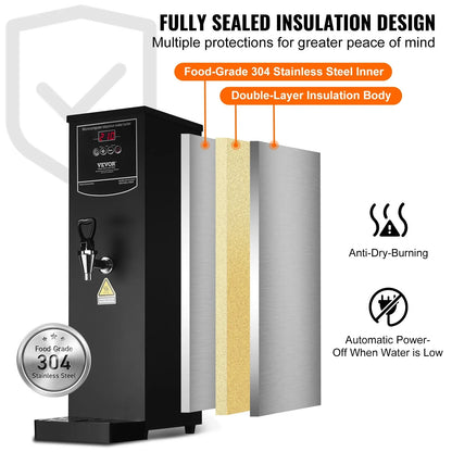 VEVOR Commercial Water Boiler, Electric Hot Water Dispenser with 316 Stainless Steel Heating Tube, 1500W Step-by-step Fast Heating 50L per Hour Hot Water Boiler, for Coffee Tea Restaurant Office - View 5