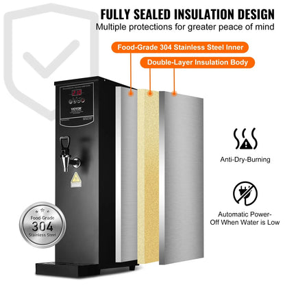 VEVOR Commercial Water Boiler, Electric Hot Water Dispenser with 316 Stainless Steel Heating Tube, 1500W Step-by-step Fast Heating 50L per Hour Hot Water Boiler, for Coffee Tea Restaurant Office - View 5