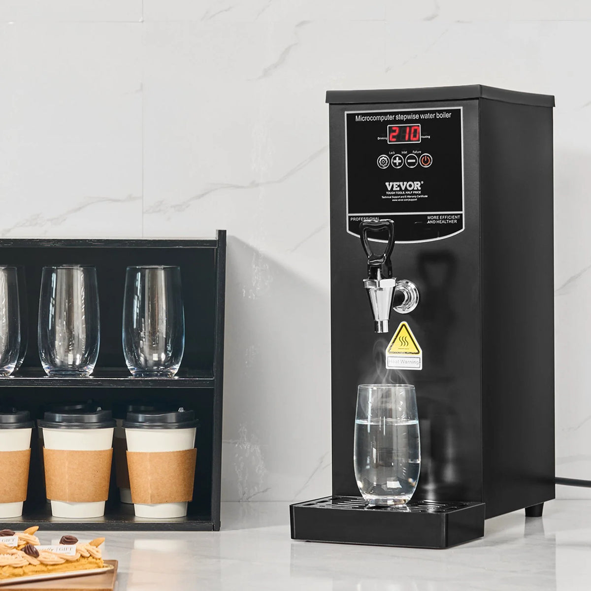 VEVOR Commercial Water Boiler, Electric Hot Water Dispenser with 316 Stainless Steel Heating Tube, 1500W Step-by-step Fast Heating 50L per Hour Hot Water Boiler, for Coffee Tea Restaurant Office - View 7