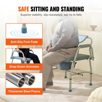 VEVOR Commode Chair, Bedside Commode with Drop-Down Arms and Detachable Backrest, 5-Level Adjustable Height, 7L Removable Bucket, Easy to Assemble, 1000LBS Capacity, Portable Toilet for Adults Seniors - View 2