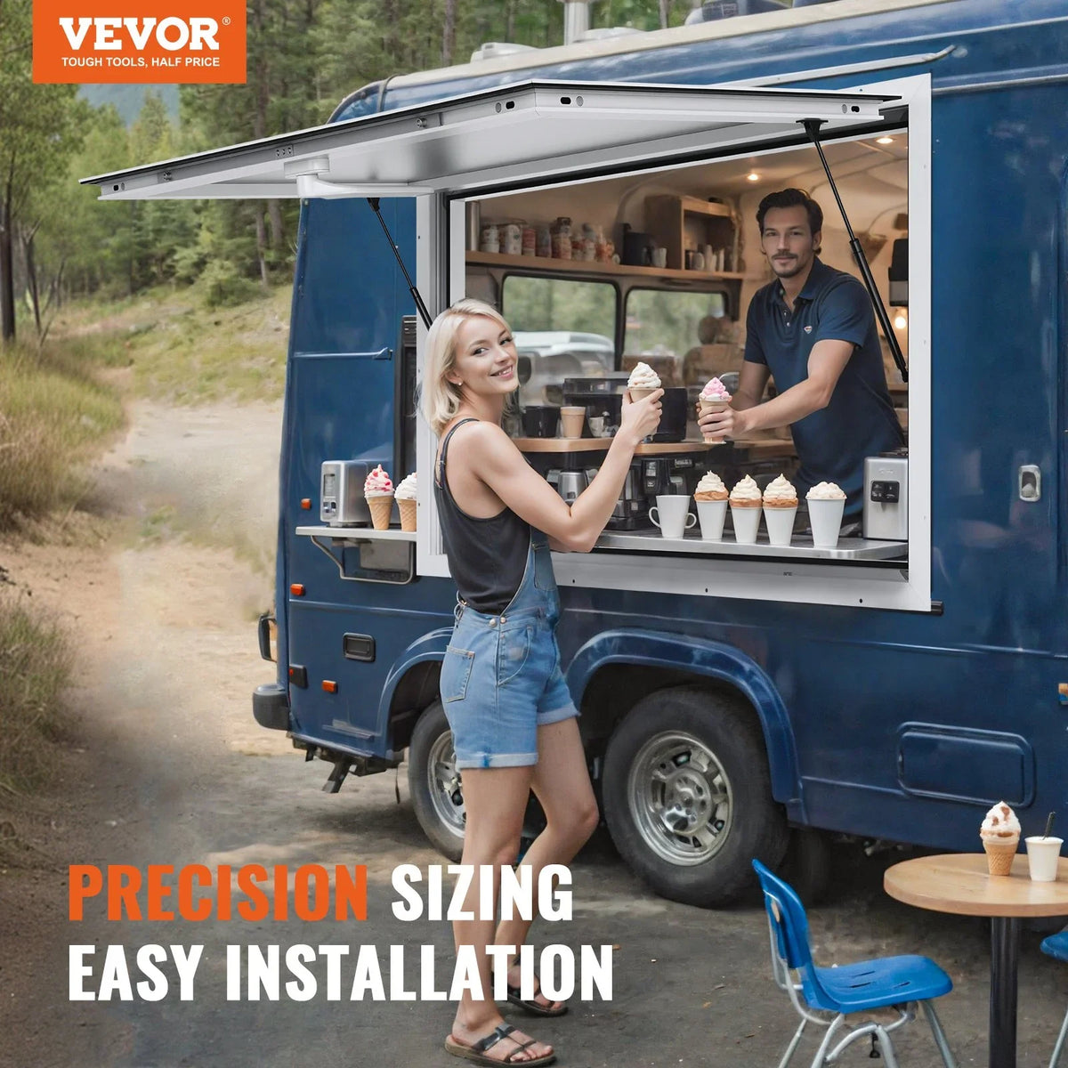 VEVOR Concession Window 36"x24", Aluminum Alloy Food Truck Service Window with Awning Door & Drag Hook, Up to 85 Degrees Stand Serving Window for Food Trucks Concession Trailers, Glass Not Included