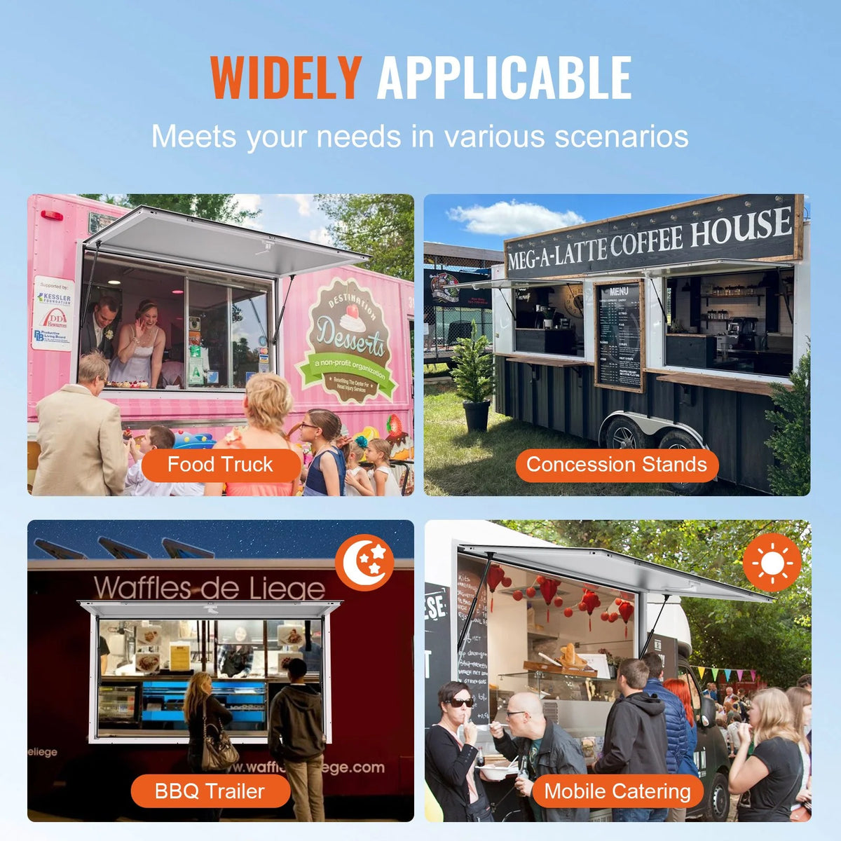 VEVOR Concession Window 36"x24", Aluminum Alloy Food Truck Service Window with Awning Door & Drag Hook, Up to 85 Degrees Stand Serving Window for Food Trucks Concession Trailers, Glass Not Included - View 5