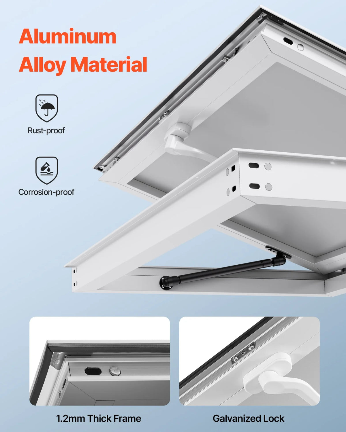 VEVOR Concession Window 53x33 in, Aluminum Alloy Frame Service Window for Food Truck, Up to 85 Degrees Stand Serving Window with Awning Door and Drag Hook, Rainwater Resistant for Concession Trailers - View 4