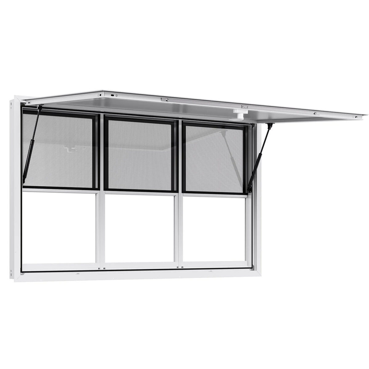 VEVOR Concession Window 60x36 in, Aluminum Alloy Service Window for Food Truck, Up to 85 Degrees Stand Serving Window with 3 Sliding Windows, Awning Door, and Drag Hook, for Concession Trailers - View 10
