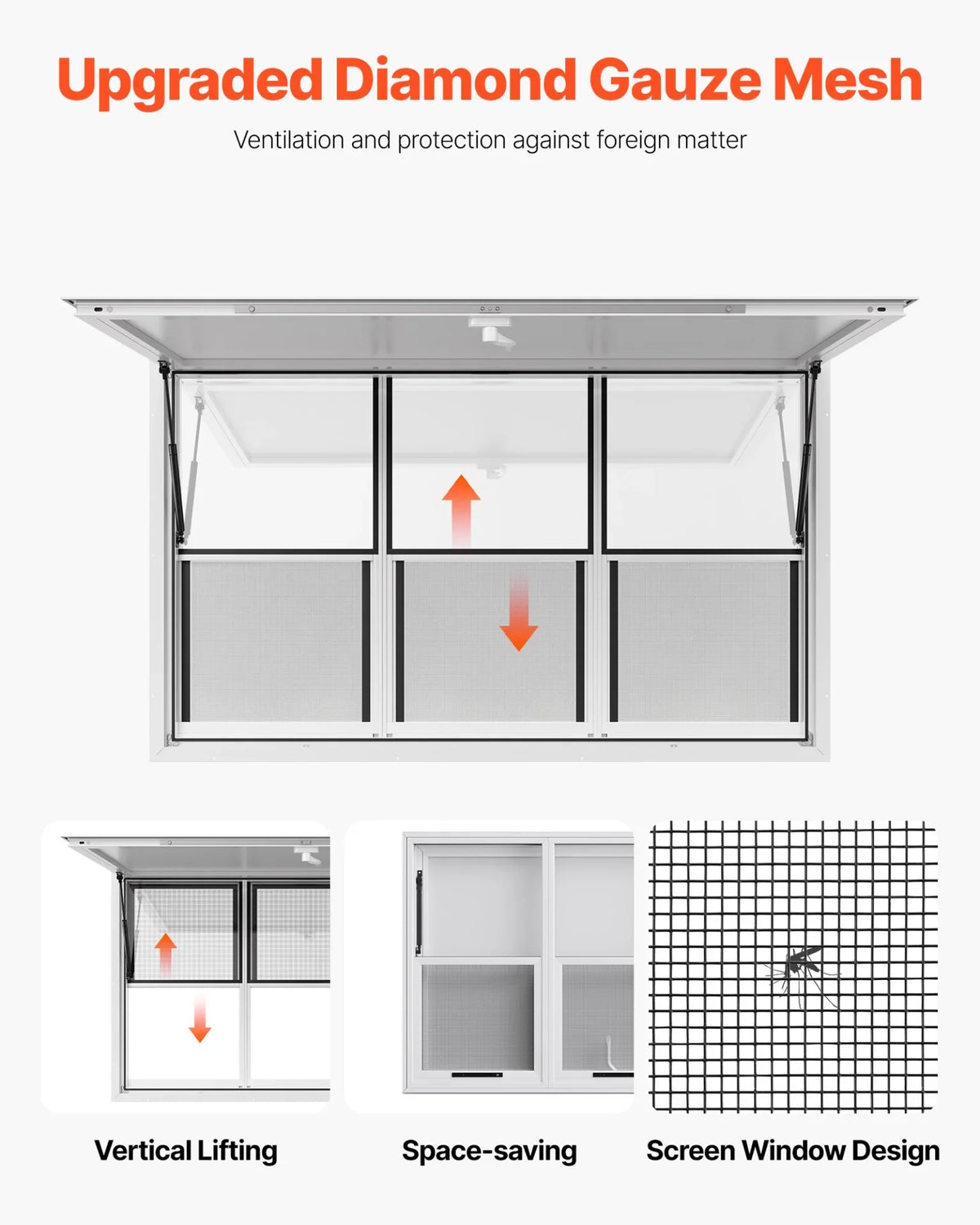 VEVOR Concession Window 60x36 in, Aluminum Alloy Service Window for Food Truck, Up to 85 Degrees Stand Serving Window with 3 Sliding Windows, Awning Door, and Drag Hook, for Concession Trailers - View 3