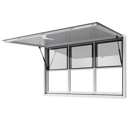 VEVOR Concession Window 60x36 in, Aluminum Alloy Service Window for Food Truck, Up to 85 Degrees Stand Serving Window with 3 Sliding Windows, Awning Door, and Drag Hook, for Concession Trailers - View 9