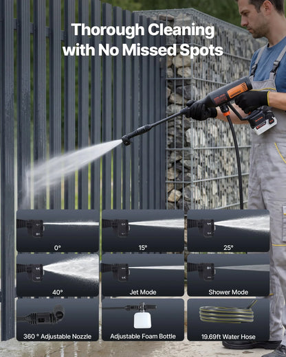 VEVOR Cordless Pressure Washer, 1200PSI MAX Portable Pressure Washer with Brushless Motor,  6-in-1 Nozzle & Water Hose, 4 Speed Adjustable, Battery Powered Handheld Power Cleaner for Home Garden Patio - View 4