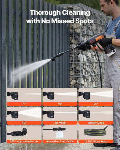 VEVOR Cordless Pressure Washer, 1200PSI MAX Portable Pressure Washer with Brushless Motor, Dual Batteries, 6-in-1 Nozzle & Water Hose, 4 Speed Adjustable, Handheld Power Cleaner for Home Garden Patio - View 4