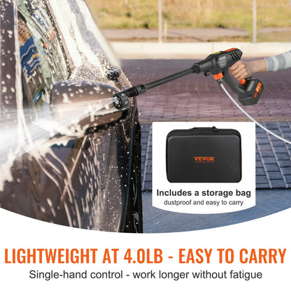 VEVOR Cordless Pressure Washer, 652-PSI 1.1 GPM Portable Power Cleaner, Handheld High-Pressure Car Washer Gun with 4.0Ah Battery, Charger, 6-in-1 Nozzle, for Home/Floor Cleaning & Watering - View 2