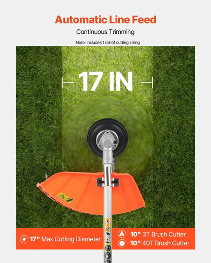 VEVOR Cordless String Trimmer, 43 cc 2-Stroke, Gas Powered Weed Wacker, 17" Cordless Grass Trimmer, Multi-Functional Lawn Edger with Shoulder Strap & 3T Blade, Weed Eater for Quick Grass Cleaning - View 3