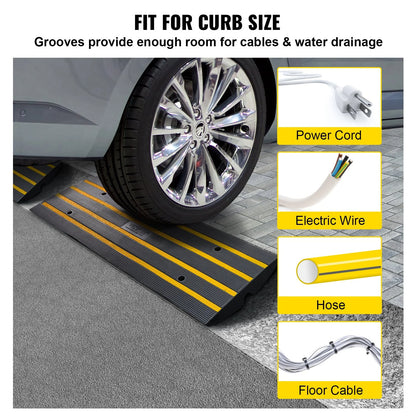 VEVOR Curb Ramp, 3 Pack Rubber Driveway Ramps, Heavy Duty 33069 lbs Weight Capacity Threshold Ramp, 2.6-inch High Curbside Bridge Ramps for Loading Dock Garage Sidewalk, Expandable Full Ramp Set - View 2