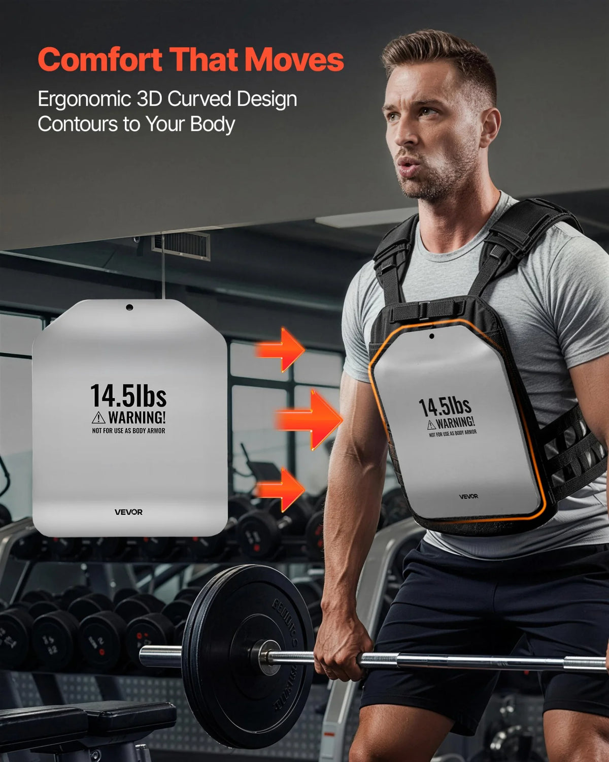VEVOR Curved Weight Vest Plates, 14.5 LB Pairs, Premium Steel Tactical Weighted Plates for Vest, Ergonomic Design, for Strength Endurance Training, Running, Jogging, Fitness, Heavy Workouts