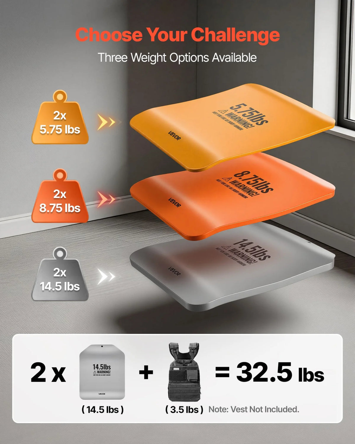 VEVOR Curved Weight Vest Plates, 14.5 LB Pairs, Premium Steel Tactical Weighted Plates for Vest, Ergonomic Design, for Strength Endurance Training, Running, Jogging, Fitness, Heavy Workouts - View 4