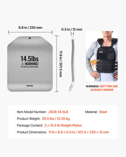 VEVOR Curved Weight Vest Plates, 14.5 LB Pairs, Premium Steel Tactical Weighted Plates for Vest, Ergonomic Design, for Strength Endurance Training, Running, Jogging, Fitness, Heavy Workouts - View 6