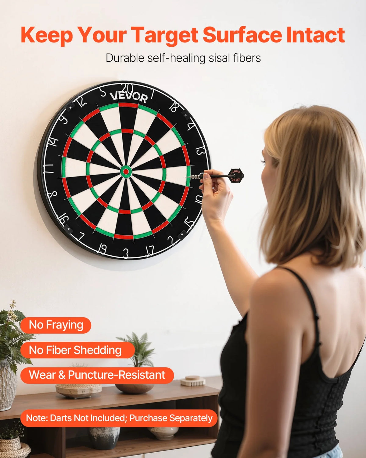 VEVOR Dart Board Self-Healing Sisal Fiber Dartboard with Staple-Free Bullseye