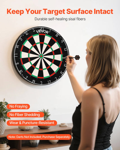 VEVOR Dart Board Self-Healing Sisal Fiber Dartboard with Staple-Free Bullseye