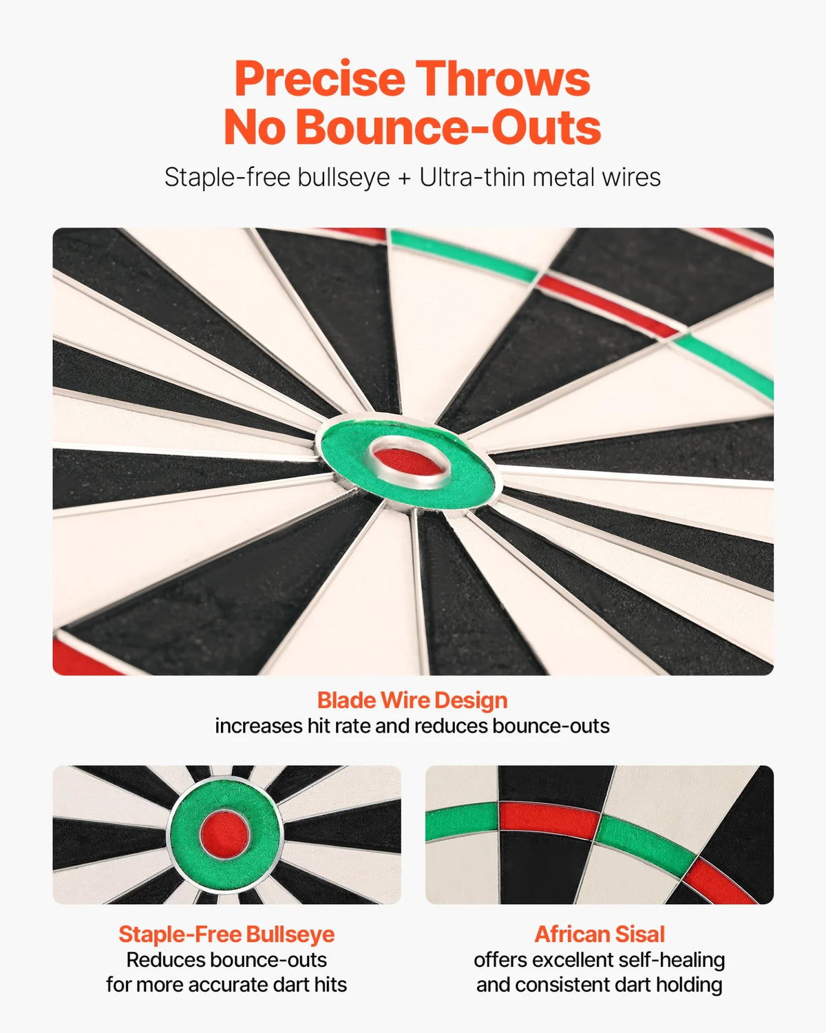 VEVOR Dart Board Self-Healing Sisal Fiber Dartboard with Staple-Free Bullseye - View 2