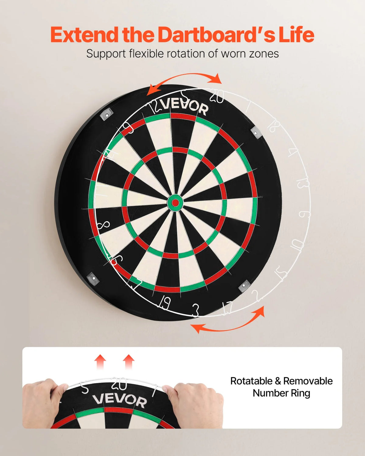 VEVOR Dart Board Self-Healing Sisal Fiber Dartboard with Staple-Free Bullseye - View 3