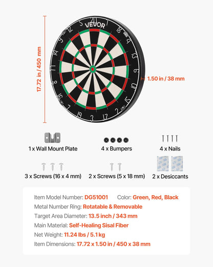 VEVOR Dart Board Self-Healing Sisal Fiber Dartboard with Staple-Free Bullseye - View 6