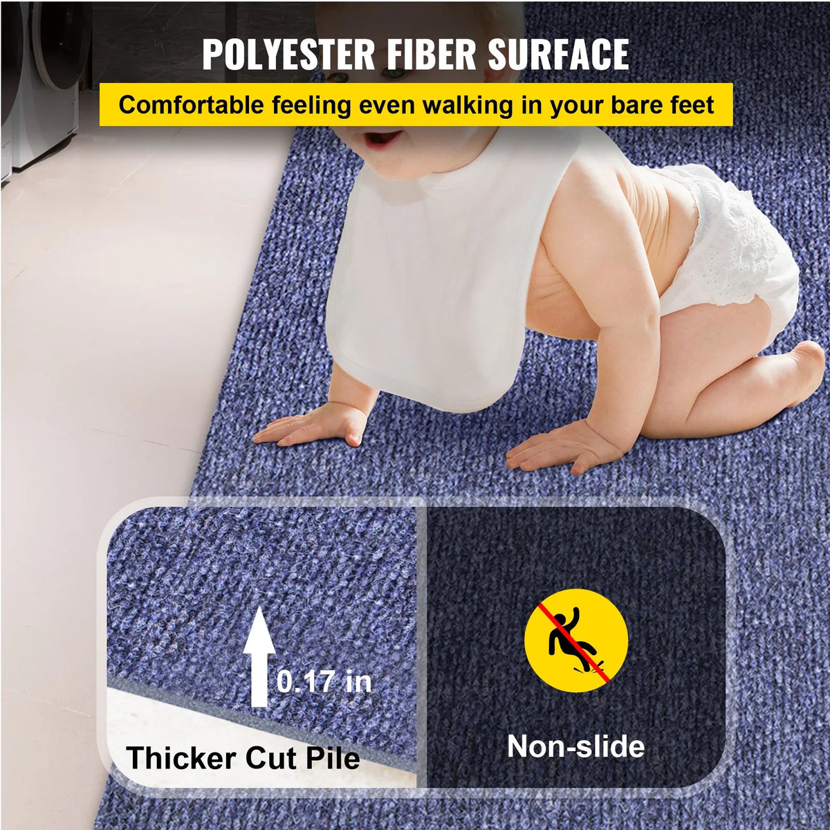 VEVOR Deep Blue Marine Carpet 6 ft x 39.3 ft, Boat Carpet Rugs, Indoor Outdoor Rugs for Patio Deck Non-Slide TPR Water-Proof Back Outdoor Marine Carpeting Outdoor Carpet - View 2