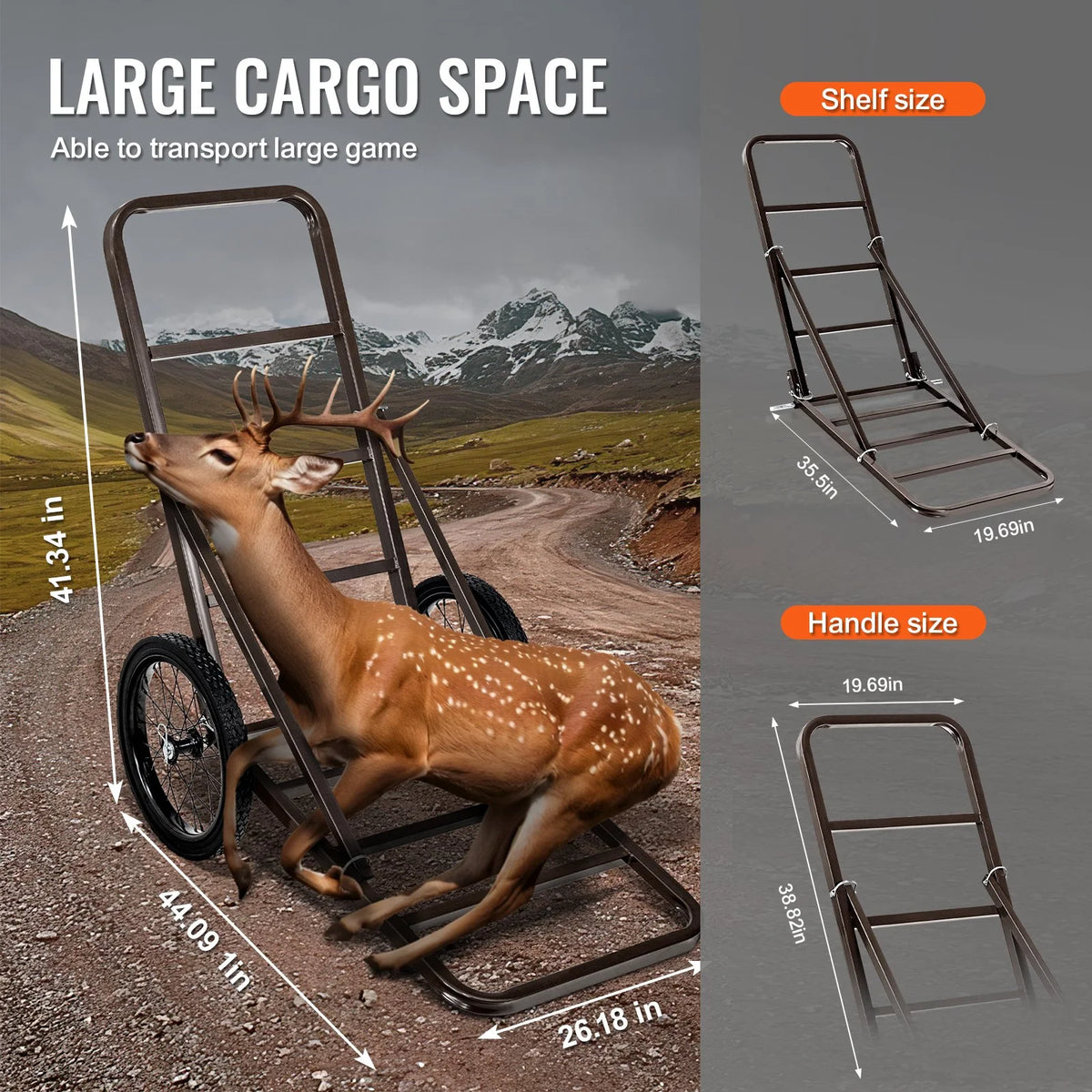 VEVOR Deer Cart, 300 LBS Capacity Folding Game Cart, Deer Cart Game Hauler with Big Rubber Wheels & Ergonomic Handle, Heavy-Duty Game Cart Accessories, Utility Gear Dolly for Hunting Fishing Hiking - View 5