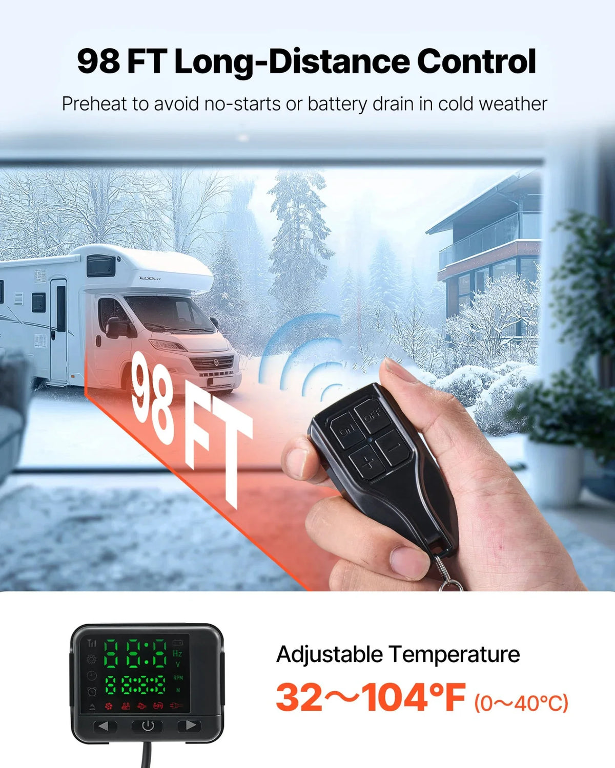 VEVOR Diesel Air Heater, 8 kW DC12-24V, Fast Heating Diesel Parking Heater with Remote Control and Color Digital Display, Low Noise, Voice Announcement, for RV, Truck, Camper, Van, Boat and Trailer - View 4