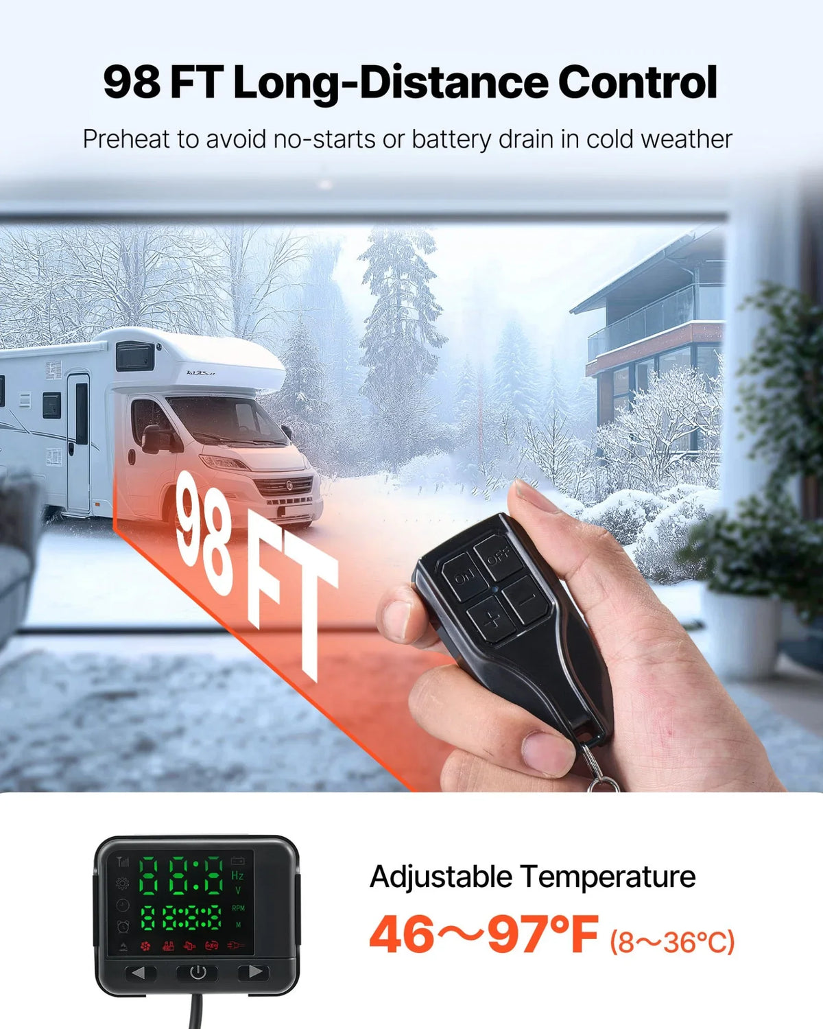 VEVOR Diesel Air Heater, 8 kW DC12-24V, Fast Heating Diesel Parking Heater with Remote Control and Color Digital Display, 10L Fuel Tank, Low Noise, Voice Announcement, for RV, Truck, Boat and Trailer - View 4