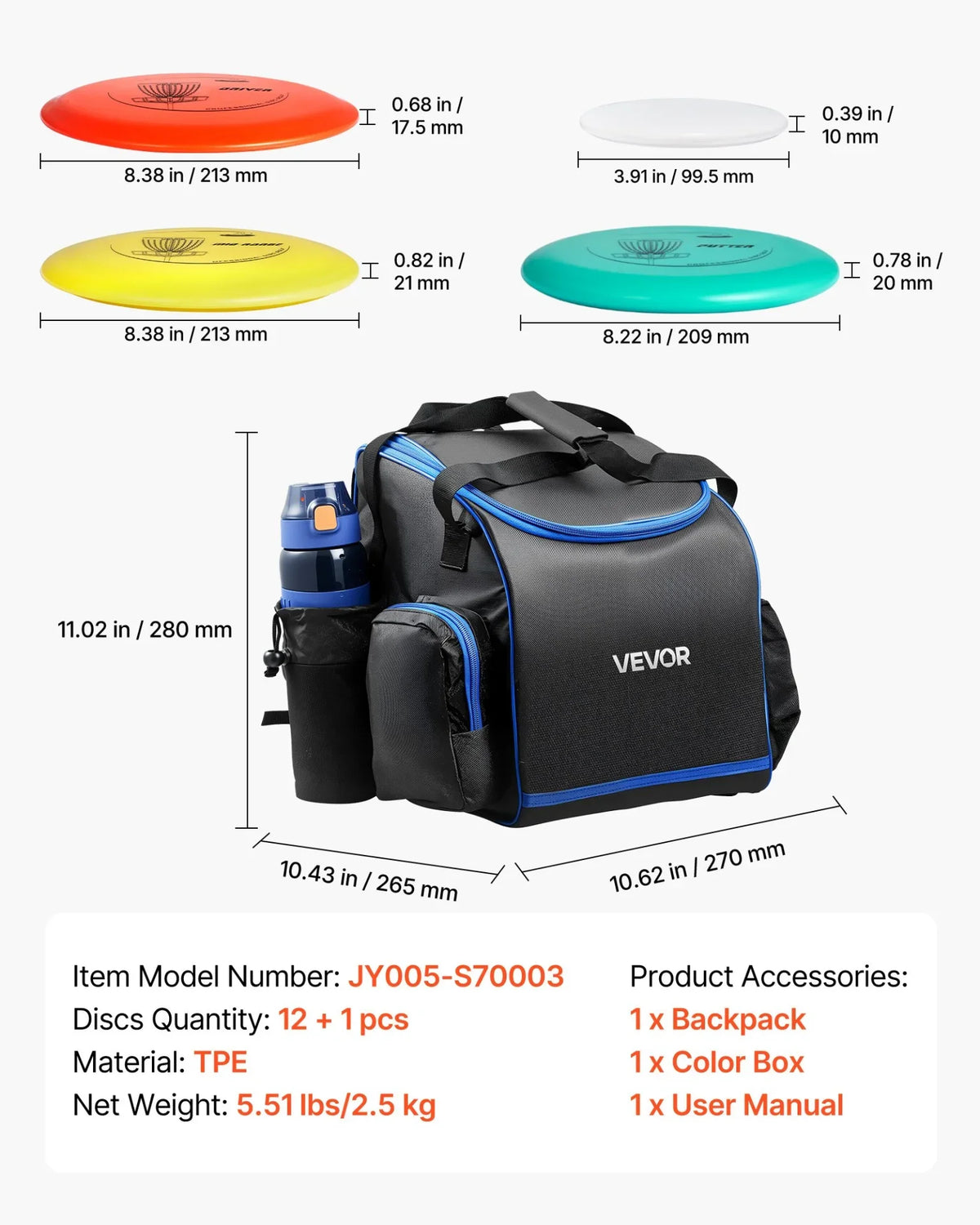 VEVOR Disc Golf Set with 12 Discs Mini Disc Marker and Portable Starter Bag - View 6