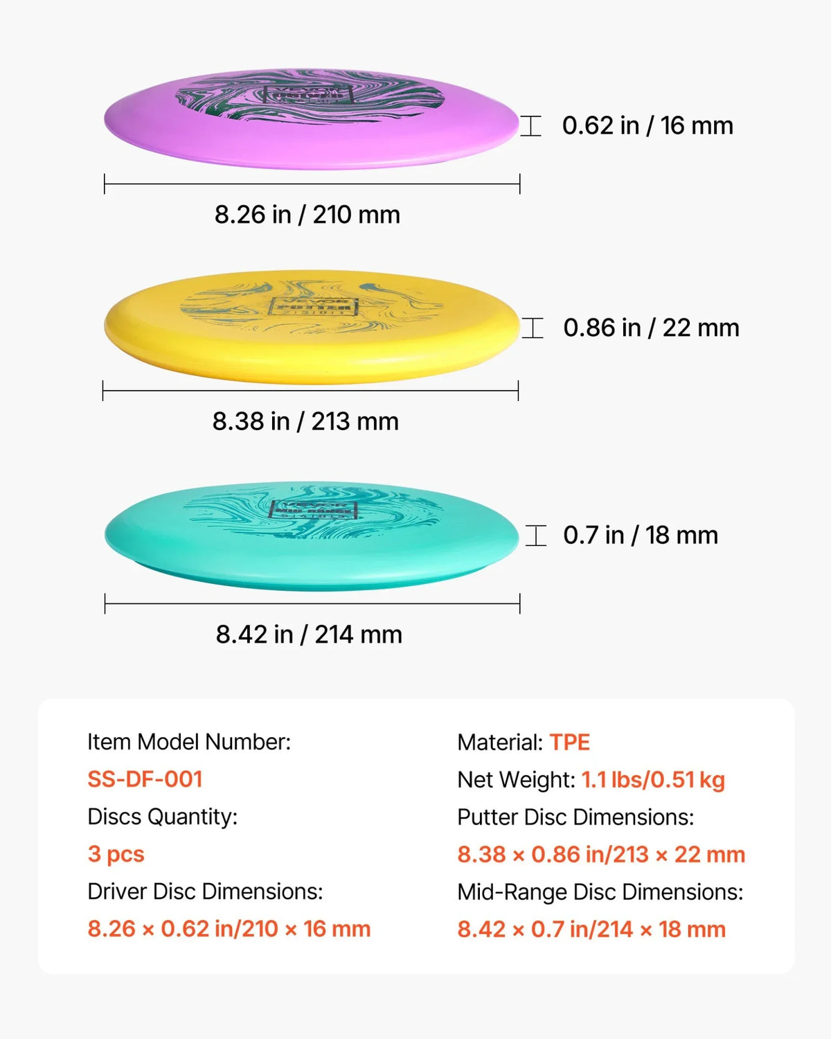 VEVOR Disc Golf Set with Putter Mid-Range and Driver Discs 3 Pack for Beginners - View 6