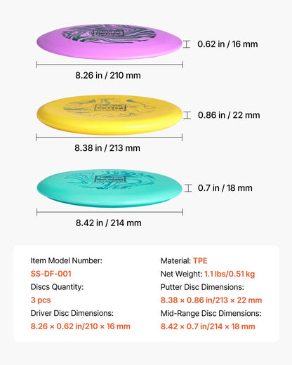 VEVOR Disc Golf Set with Putter Mid-Range and Driver Discs 3 Pack for Beginners - View 6