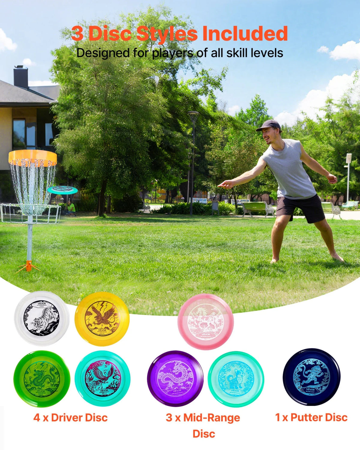 VEVOR Disc Golf Set with Putter Mid-Range and Driver Discs 8 Pack for Beginners