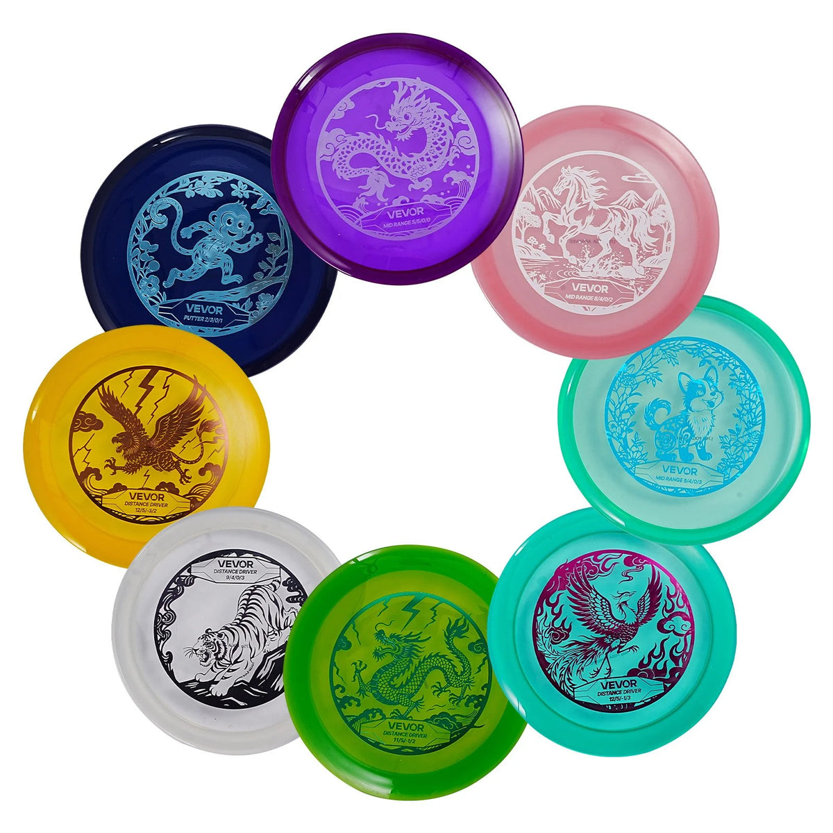 VEVOR Disc Golf Set with Putter Mid-Range and Driver Discs 8 Pack for Beginners - View 10