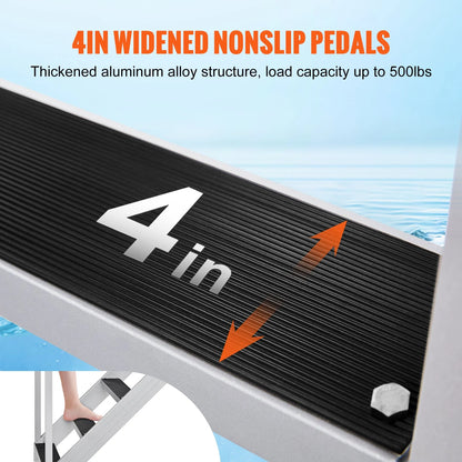VEVOR Dock Ladder, 43''-51'' Adjustable Height, 500 lbs Load Capacity, Aluminum Alloy 6 Steps Pontoon Boat Ladder with Dual Handrails & Nonslip Mat, Ideal for Ship/Lake/Pool/Marine Boarding - View 4