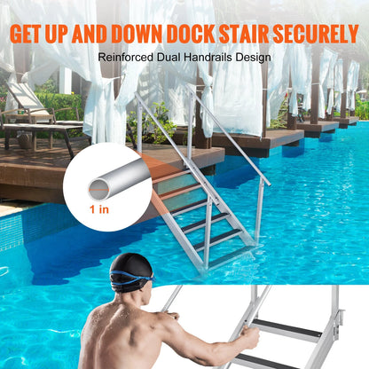 VEVOR Dock Ladder, 43''-51'' Adjustable Height, 500 lbs Load Capacity, Aluminum Alloy 6 Steps Pontoon Boat Ladder with Dual Handrails & Nonslip Mat, Ideal for Ship/Lake/Pool/Marine Boarding - View 5