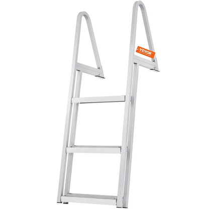 VEVOR Dock Ladder, Removable 3 Steps, 350 lbs Load Capacity, Aluminum Alloy Pontoon Boat Ladder with 4'' Wide Step & Nonslip Mat, Easy to Install for Ship/Lake/Pool/Marine Boarding