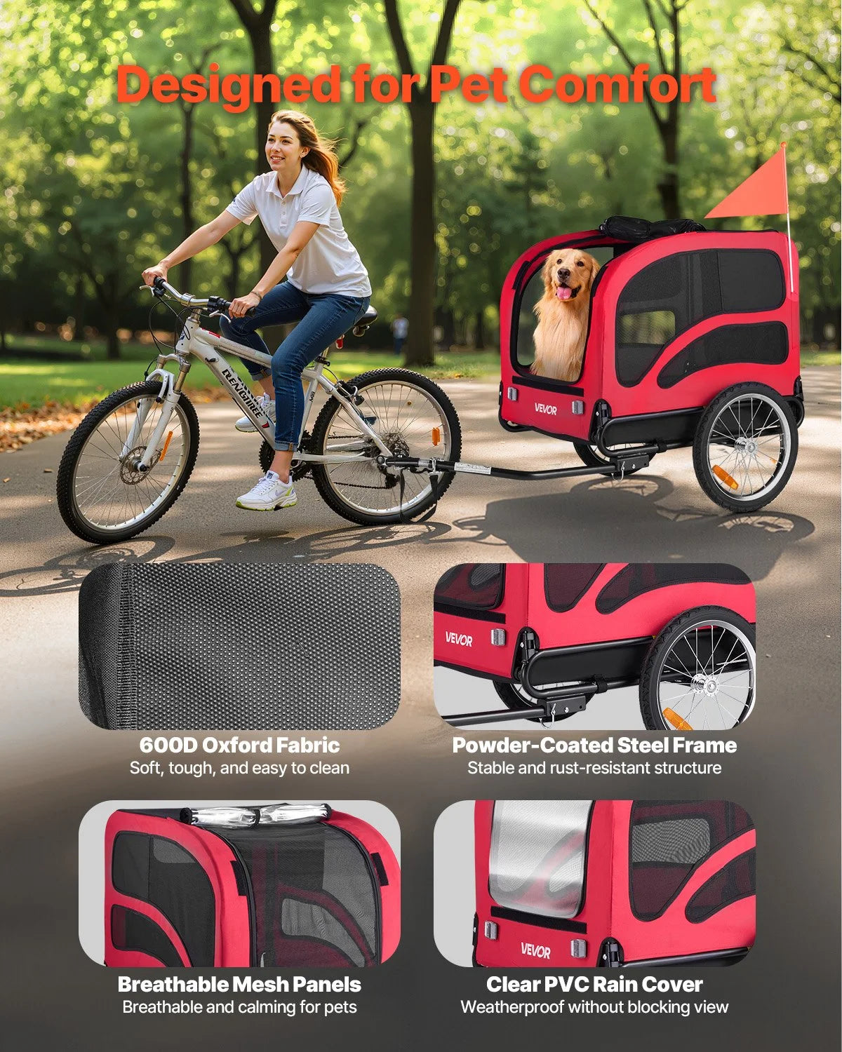 VEVOR Dog Bike Trailer Pet Bicycle Trailer Cat Carrier 100 lbs Water Resistant - View 4