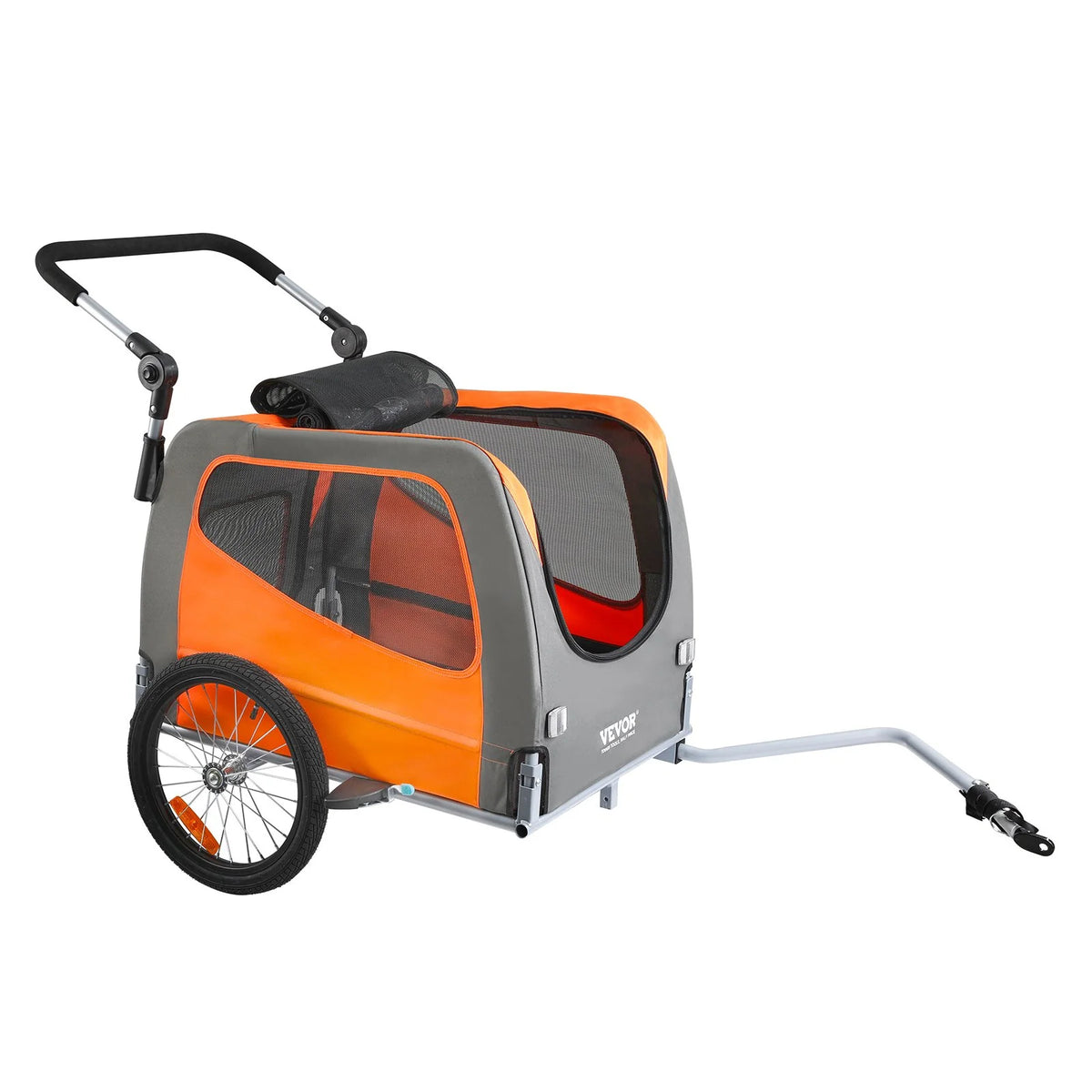 VEVOR Dog Bike Trailer, Supports up to 66 lbs, 2-in-1 Pet Stroller Cart Bicycle Carrier, Easy Folding Cart Frame with Quick Release Wheels, Universal Bicycle Coupler, Reflectors, Flag, Orange/Gray - View 25
